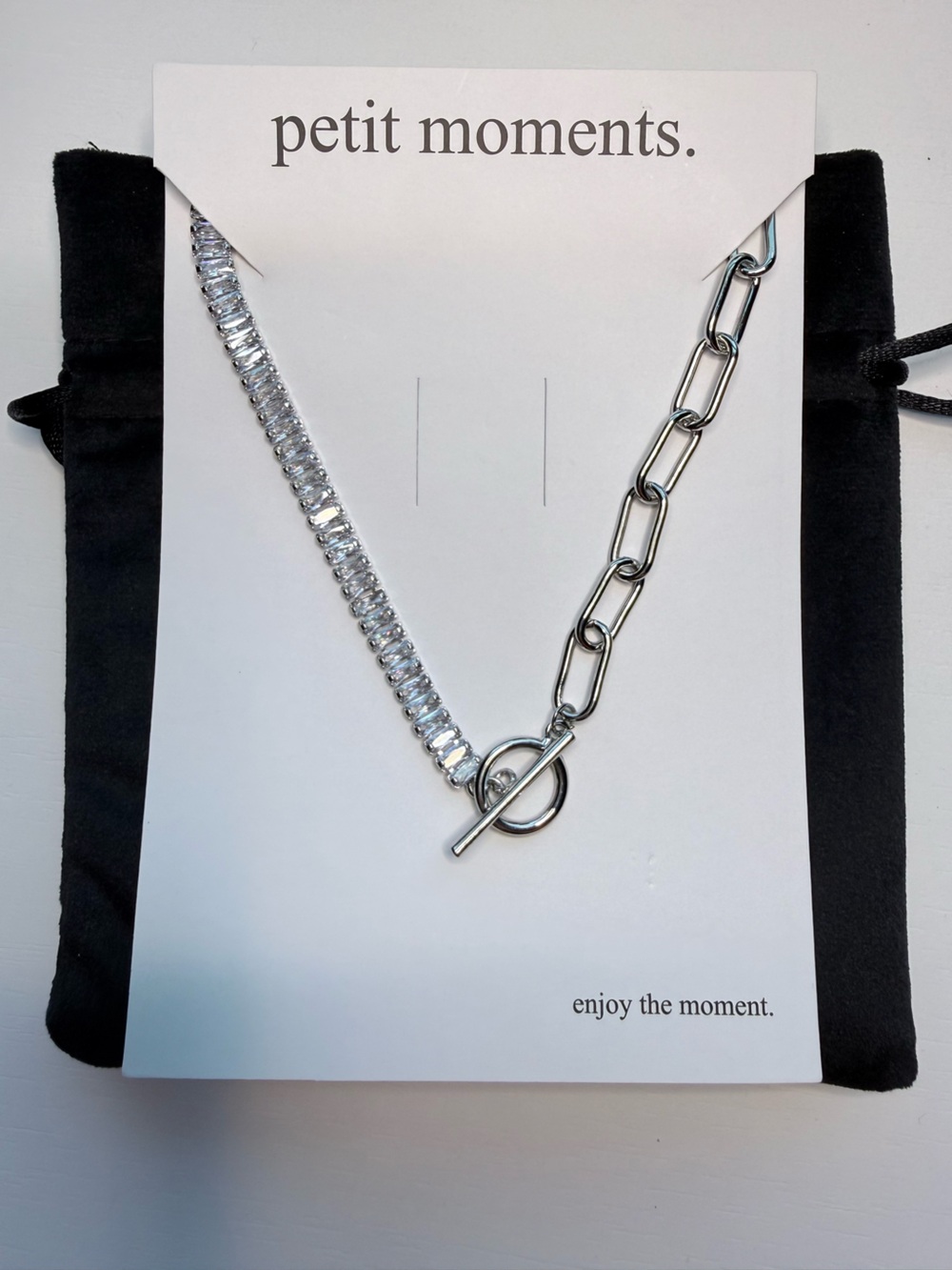 Petit Moments Demie Silver Crystal Link Toggle Necklace - Silver Tone Choker